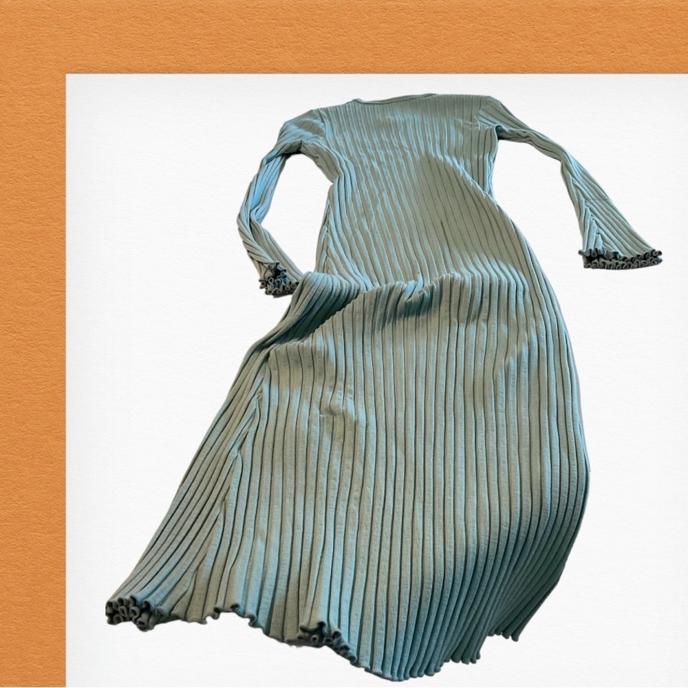 Simon Miller Long Ribbed Stretch Dress, Blue, Long Sleeve, Crew Neck, Sz XS - Picture 10 of 16